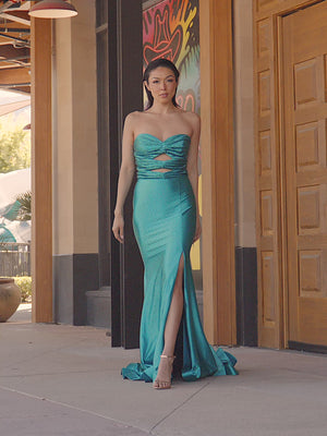 Glitter Mermaid Yellow Sweetheart Cut-out Long Prom Dress with Beading