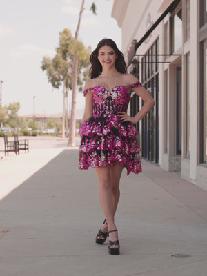 Black Pink - A-Line Sweetheart Tiered Short Homecoming & Cocktail Dresses