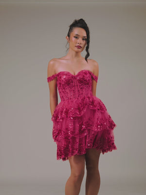 Fuchsia - A-Line Sweetheart Tiered Short Short Homecoming & Cocktail Dresses