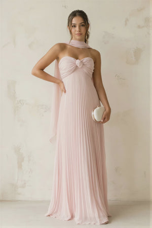 A Line Light Pink Sweetheart Chiffon Long Prom Dress