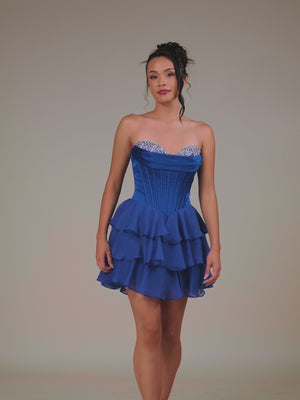 Royal Blue - Strapless A Line Ruffles Homecoming Dress With Beading