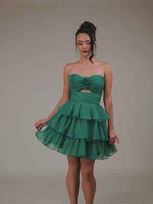 Green - Strapless A Line Chiffon Ruffles Homecoming Dresses With Flower