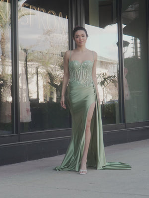 Silver Spaghetti Straps Mermaid Appliqued Prom Dress With Split