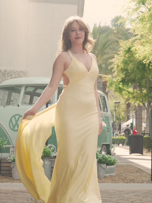 Yellow Mermaid Halter Satin Prom Dresses With Tail Evening Dress
