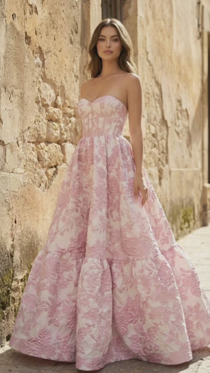 A-Line Sweetheart Floral Printed Long Prom Dresses