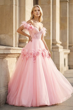 PRINCESS A - LINE OFF THE SHOULDER LACE TULLE PROM DRESS - KissProm