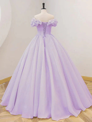 Lavender A-Line Off Shoulder Long Prom Dresses Purple Dress