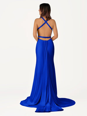 Quaylee | Yellow Mermaid V-Neck Satin Prom Dresses With Tail Evening Dress