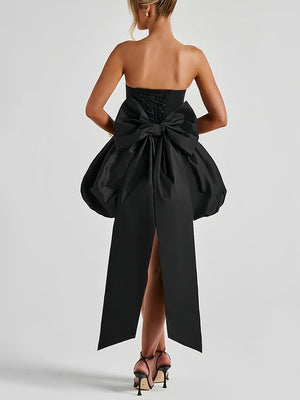 Black - Strapless A Line Satin Short Homecoming Dress With Bow – Homecoming Dress by KissProm | Available at KissProm