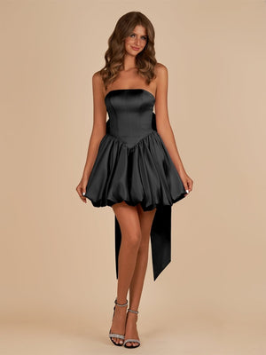Black - Strapless A Line Satin Short Homecoming Dress With Bow – Homecoming Dress by KissProm | Available at KissProm