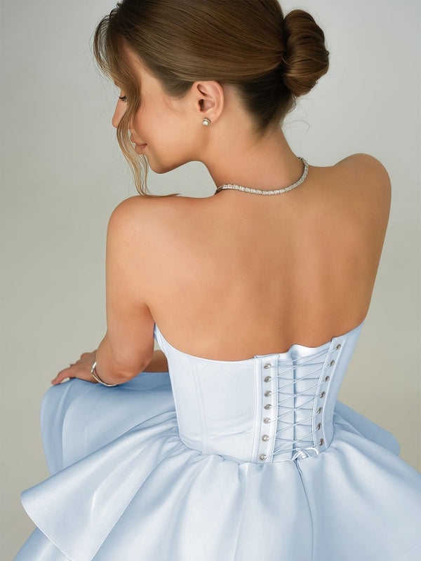 Ravena | Sky Blue - A Line Sweetheart Satin Ruffles Short Homecoming Dress