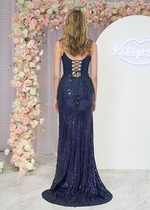 Mermaid Spaghetti Straps Appliques Prom Dress with Slit – Prom Dress by KissProm | Available at KissProm