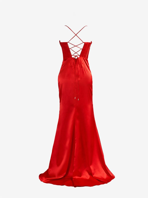 Spaghetti Straps Satin Mermaid Prom Dress with Slit – Prom Dress by KissProm | Available at KissProm