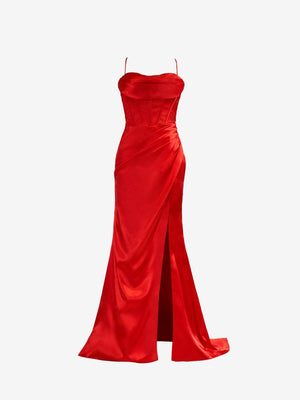 Spaghetti Straps Satin Mermaid Prom Dress with Slit – Prom Dress by KissProm | Available at KissProm