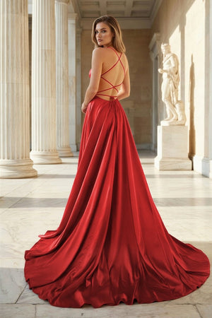 Pink Spaghetti Straps Satin Backless A Line Prom Dress With Pockets - KissProm
