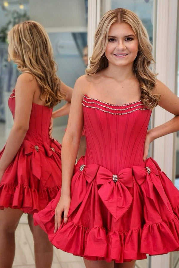 Strapless Black Beaded Short Homecoming Dress with Bow – Homecoming Dresses by KissProm | Available at KissProm