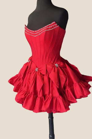 Strapless Black Beaded Short Homecoming Dress with Bow – Homecoming Dresses by KissProm | Available at KissProm