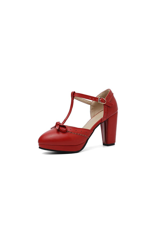 Retro Bow T - Strap High Heels Shoes - KissProm