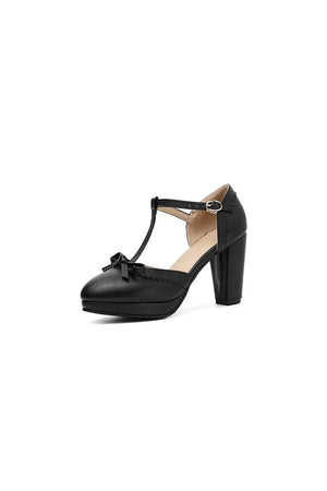 Retro Bow T - Strap High Heels Shoes - KissProm