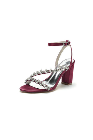 Rhinestone Beaded Ankle Straps Chunky Wedding Shoes - KissProm