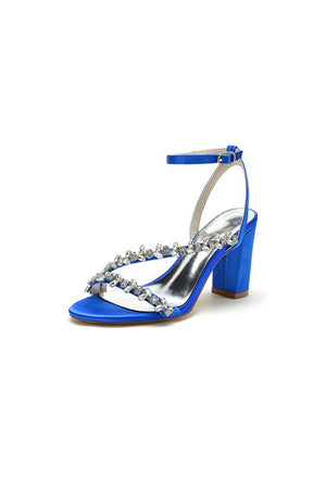 Rhinestone Beaded Ankle Straps Chunky Wedding Shoes - KissProm