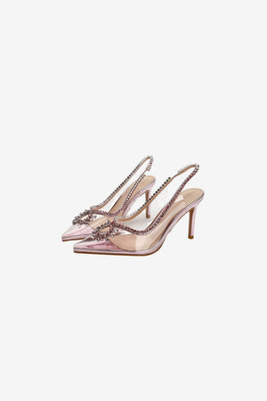 Rhinestone Pink Pointed Toe Stiletto Sandals - KissProm