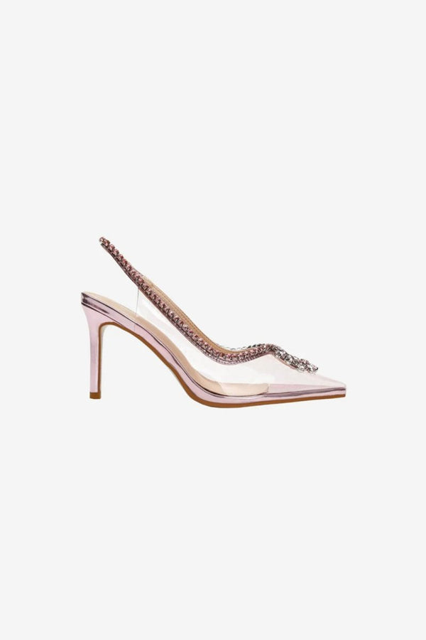 Rhinestone Pink Pointed Toe Stiletto Sandals - KissProm