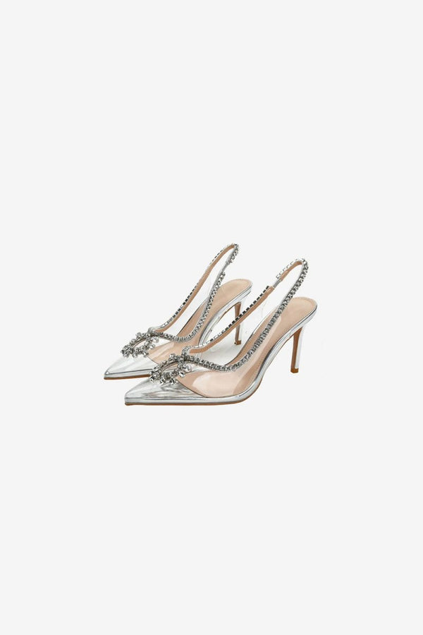 Rhinestone Pink Pointed Toe Stiletto Sandals - KissProm
