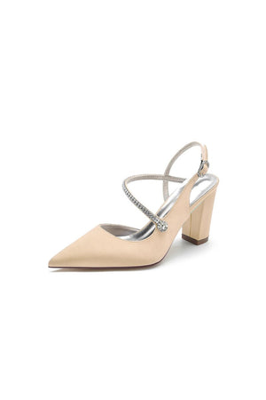 Rhinestone Strap Block Heel Sandals - KissProm