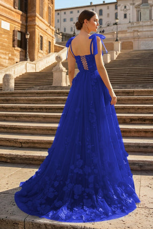 Scarlet Tulle A - line 3D Flower Long Prom Dress With Slit - KissProm