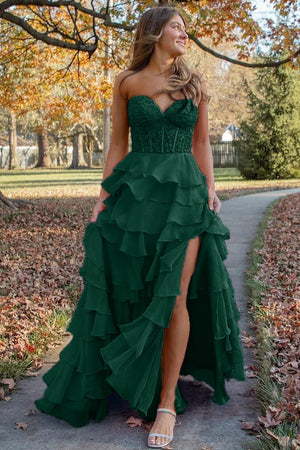 Royal Blue Chiffon Sweetheart Ruffle Tiered Long Prom Dress – Prom Dress by Kissprom | Available at KissProm