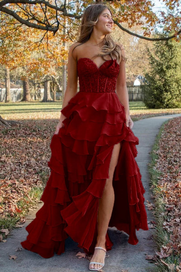 Royal Blue Chiffon Sweetheart Ruffle Tiered Long Prom Dress – Prom Dress by Kissprom | Available at KissProm