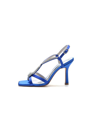 Royal Blue Satin Heels with Crystal Accent - KissProm