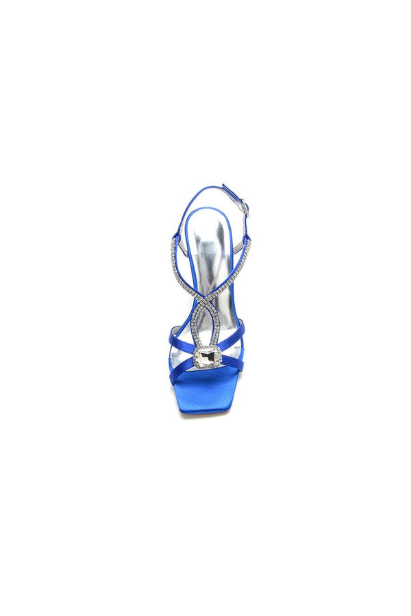 Royal Blue Satin Heels with Crystal Accent - KissProm