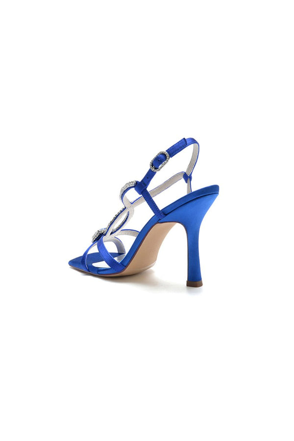 Royal Blue Satin Heels with Crystal Accent - KissProm