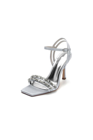 Royal Blue Satin Heels with Double Crystal Straps - KissProm