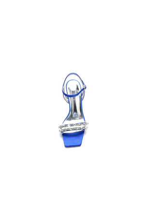 Royal Blue Satin Heels with Double Crystal Straps - KissProm