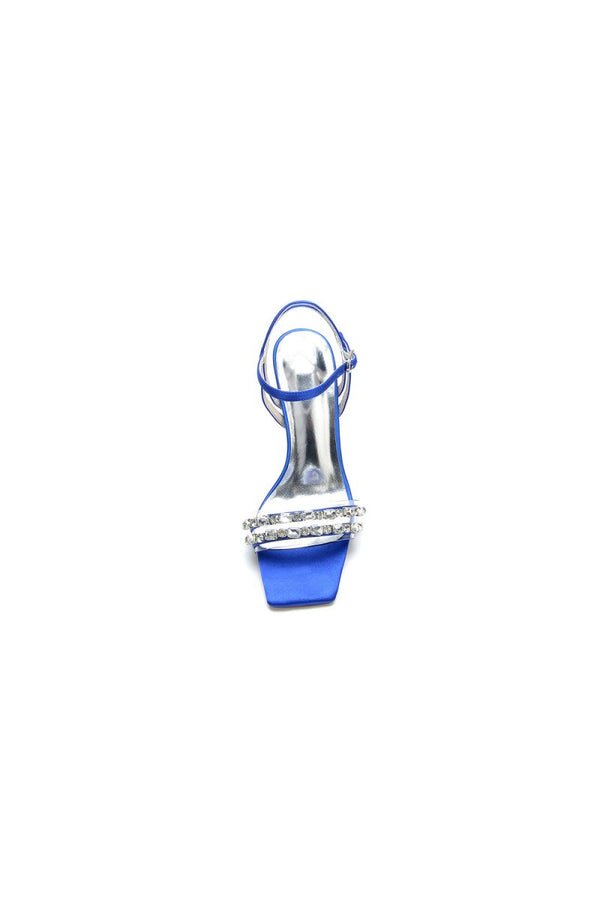 Royal Blue Satin Heels with Double Crystal Straps - KissProm