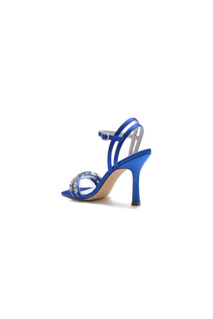 Royal Blue Satin Heels with Double Crystal Straps - KissProm