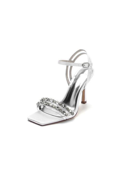 Royal Blue Satin Heels with Double Crystal Straps - KissProm