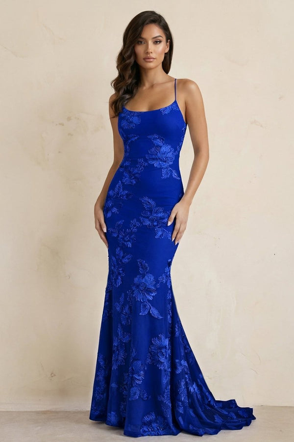 Sky Blue Spaghetti Straps Mermaid Tulle Long Prom Dresses With Appliques – Prom Dress by KissProm | Available at KissProm