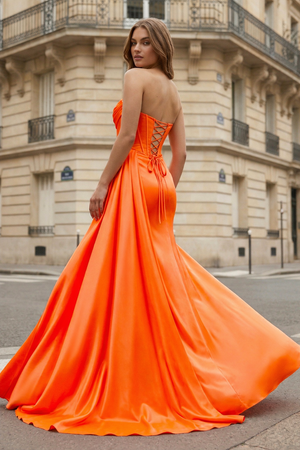 Mermaid Scoop Neck Orange Slit Long Prom Dress