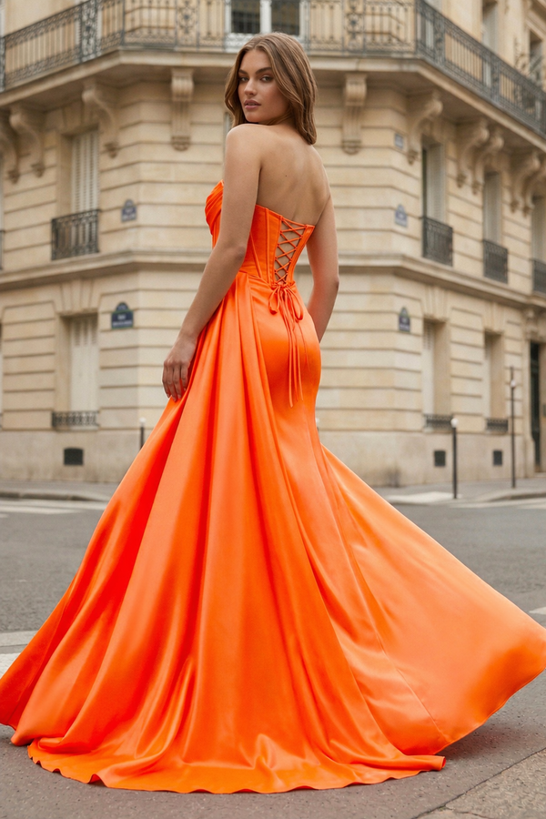 Mermaid Scoop Neck Orange Slit Long Prom Dress