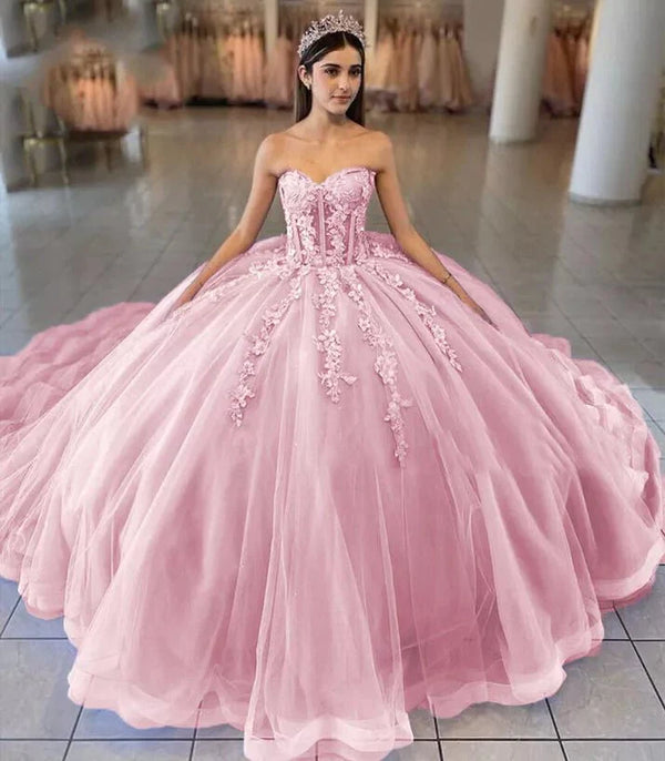 Sky Blue Ball-Gown Tulle 3D Flowers Sweetheart Quinceanera Dresses – Quinceanera Dresses by KissProm | Available at KissProm