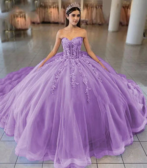 Sky Blue Ball-Gown Tulle 3D Flowers Sweetheart Quinceanera Dresses – Quinceanera Dresses by KissProm | Available at KissProm