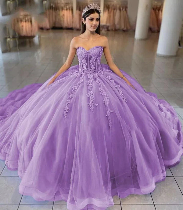Sky Blue Ball-Gown Tulle 3D Flowers Sweetheart Quinceanera Dresses – Quinceanera Dresses by KissProm | Available at KissProm