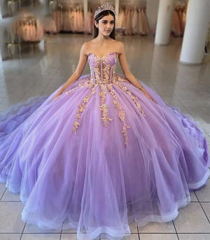 Sky Blue Ball-Gown Tulle 3D Flowers Sweetheart Quinceanera Dresses – Quinceanera Dresses by KissProm | Available at KissProm