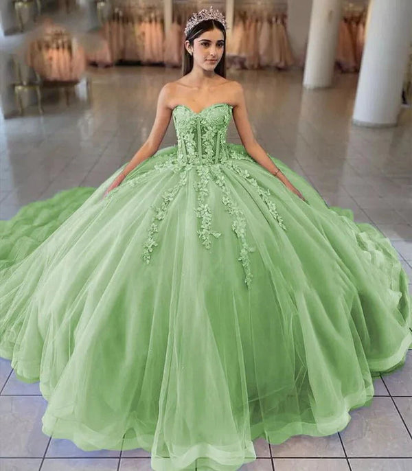 Sky Blue Ball-Gown Tulle 3D Flowers Sweetheart Quinceanera Dresses – Quinceanera Dresses by KissProm | Available at KissProm