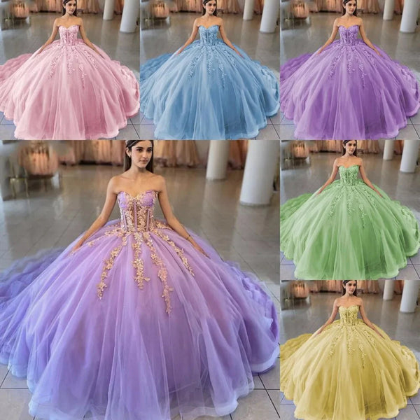 Sky Blue Ball-Gown Tulle 3D Flowers Sweetheart Quinceanera Dresses – Quinceanera Dresses by KissProm | Available at KissProm