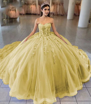 Sky Blue Ball-Gown Tulle 3D Flowers Sweetheart Quinceanera Dresses – Quinceanera Dresses by KissProm | Available at KissProm